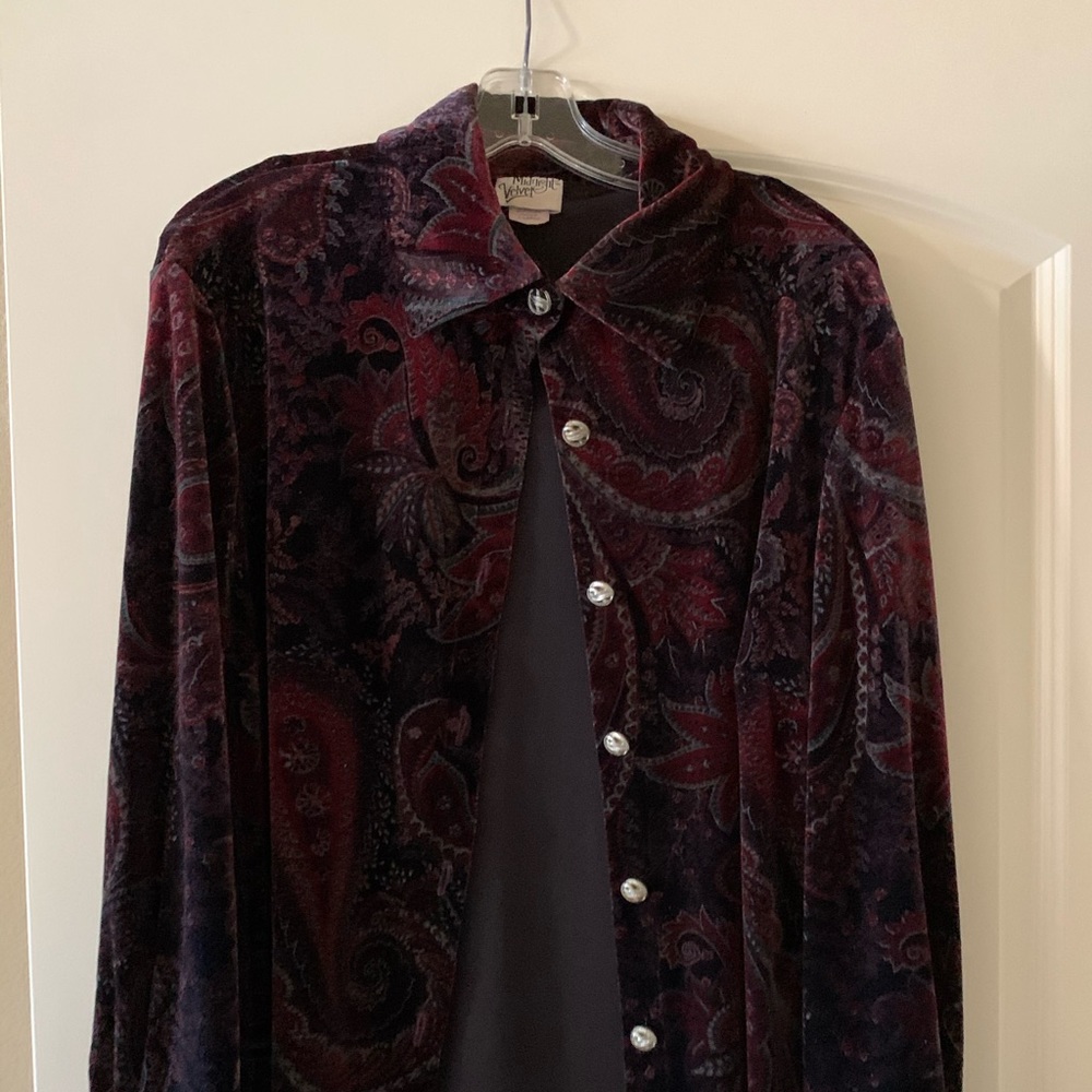 Velvet Button Front Paisley Top